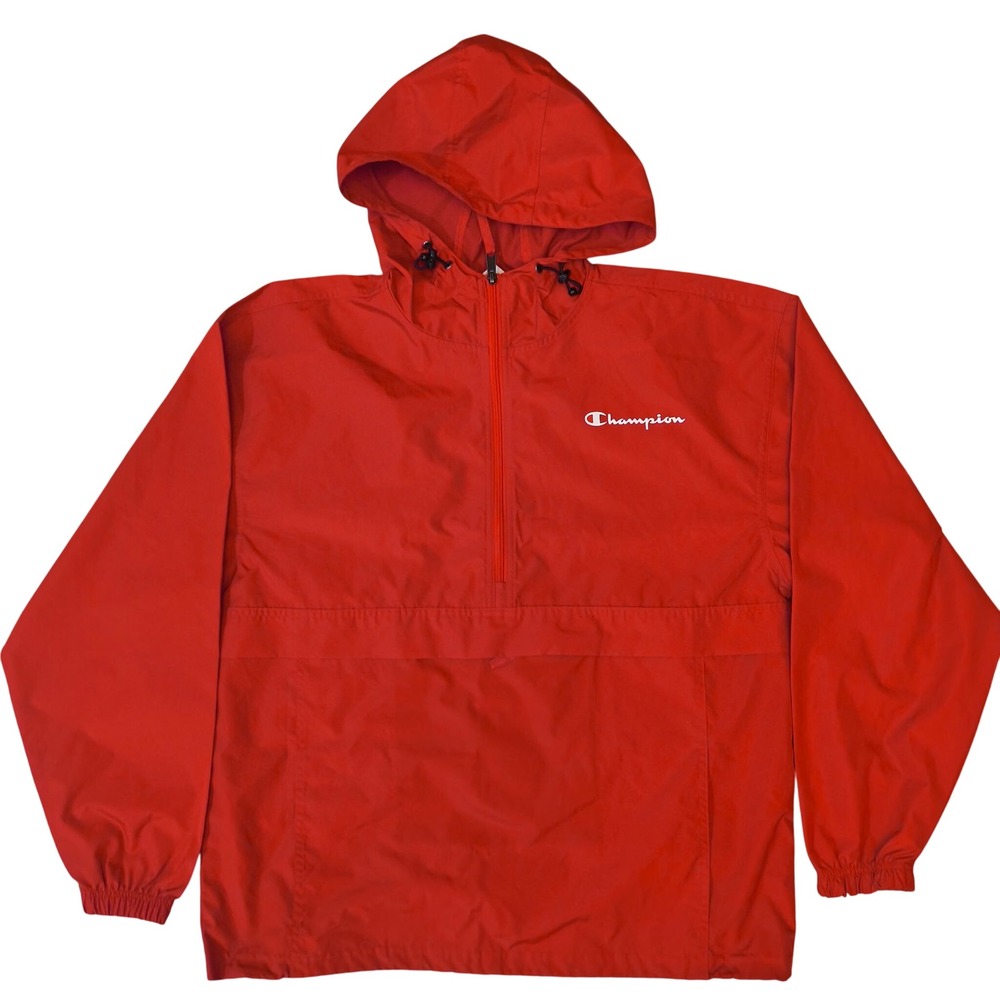 Champion Red Hooded‎ Windbreaker Jacket Mens Large Lightweight Pullover Zip